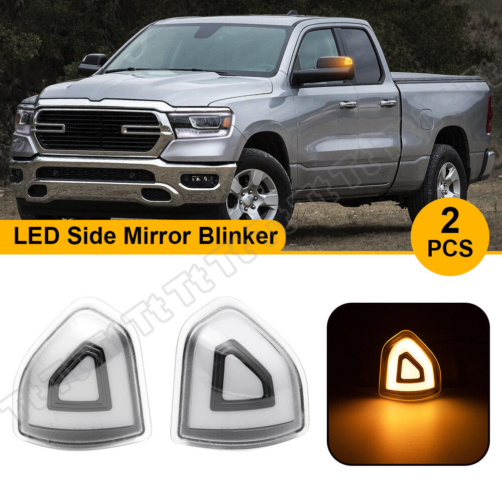 Transparent LED Side Mirror Lights and Turn Signals for Dodge for Ram 1500 2500 3500 (2010-2023)