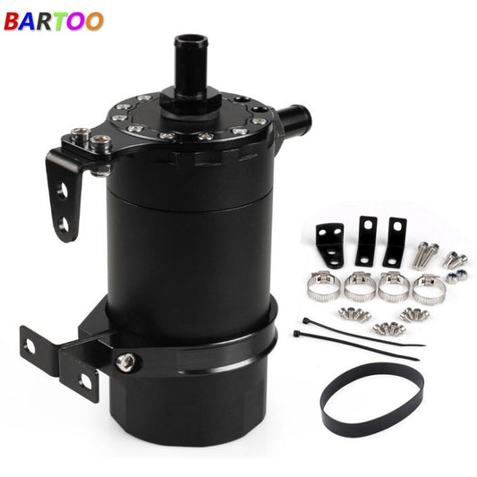 US Black Racing Round Oil Tank Baffled Aluminum Oil Catch Can Resevoir Tank Kit