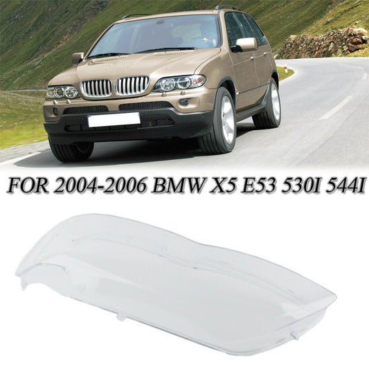 Left side: Headlight lens cover for BMW X5 E53 530i 544i 2004-2006.