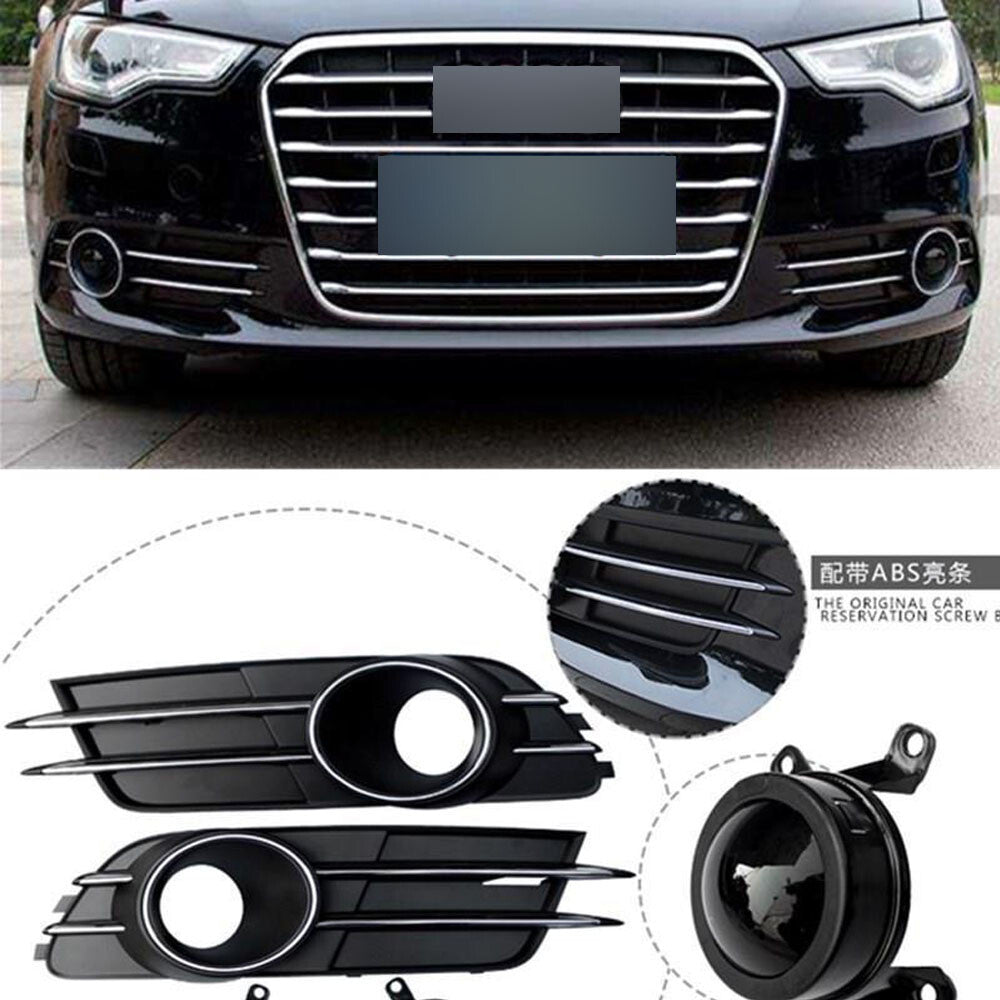 Front Grille Bumper Grill+Fog Light Lamp Frame W/ACC Fit for Audi A6C7 2012-2015