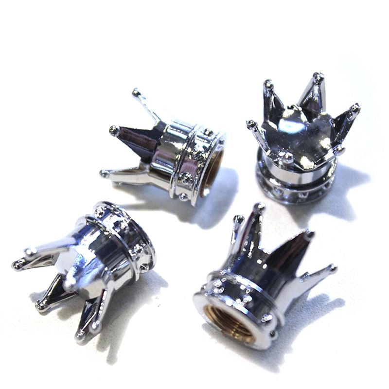 4 Pcs Universal Chrome Crown Car Truck Tire Air Valve Stem Cover Caps Wheel Rims