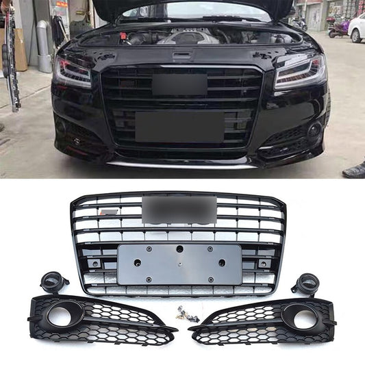 S8 Style Grill for Audi for A8 2015-17 Front Bumper Grille W/ Fog Light Frame Cover