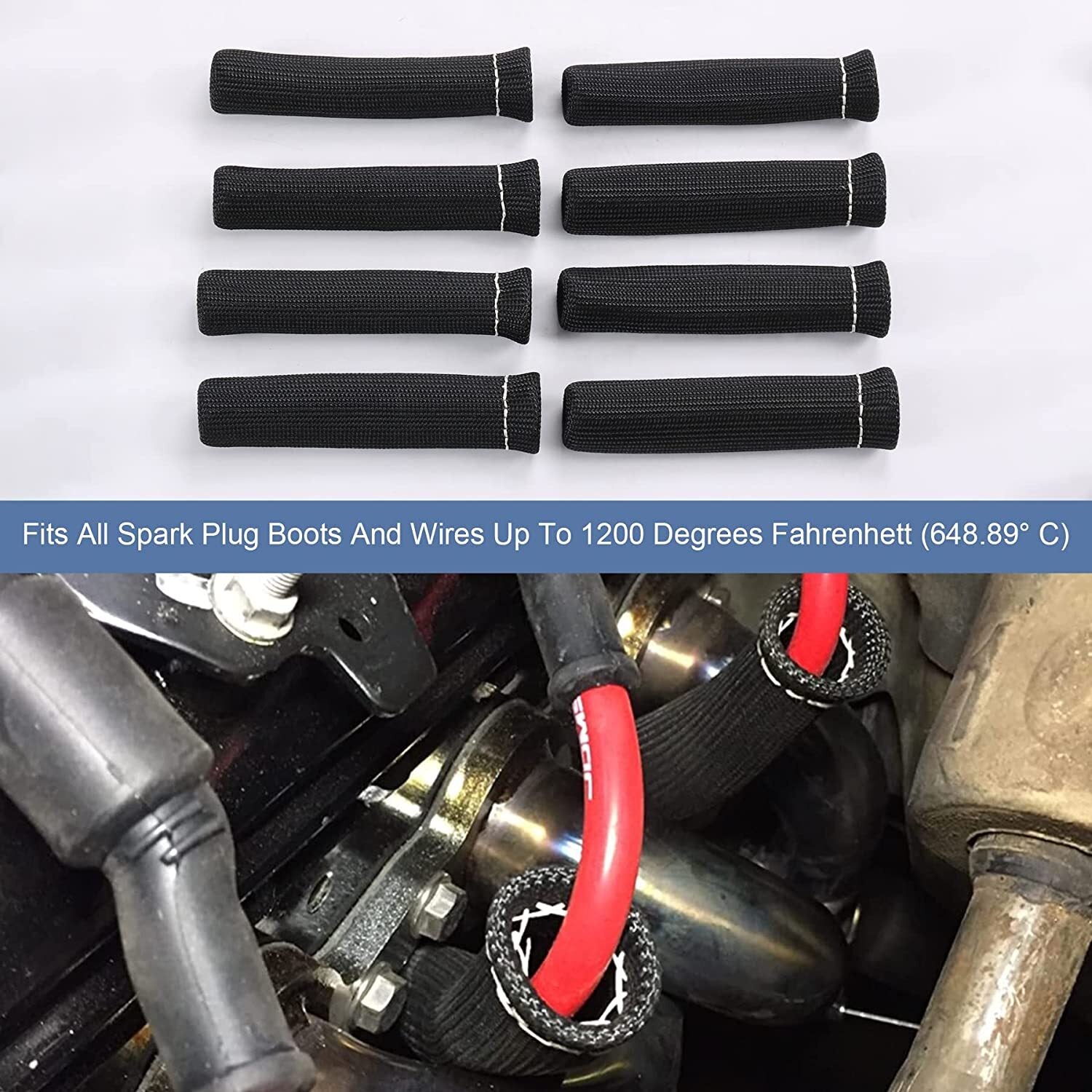 8PCS BLACK 2500¡ã SPARK PLUG WIRE BOOTS HEAT SHIELD PROTECTOR SLEEVE FOR SBC BBC
