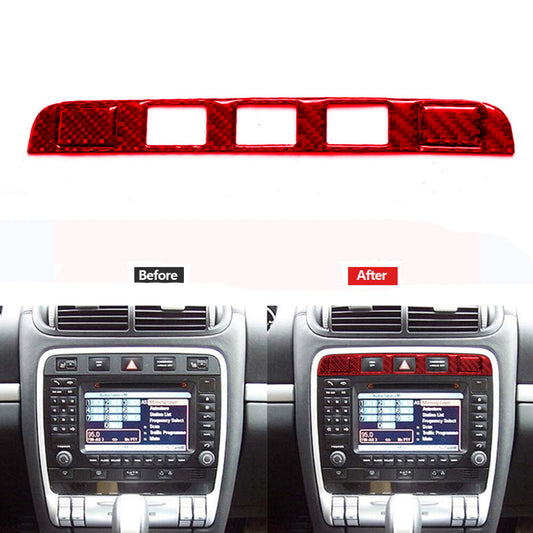 3Pc Red Carbon Fiber Hazard Light Frame Cover Trim for Porsche for Cayenne 2003-2010