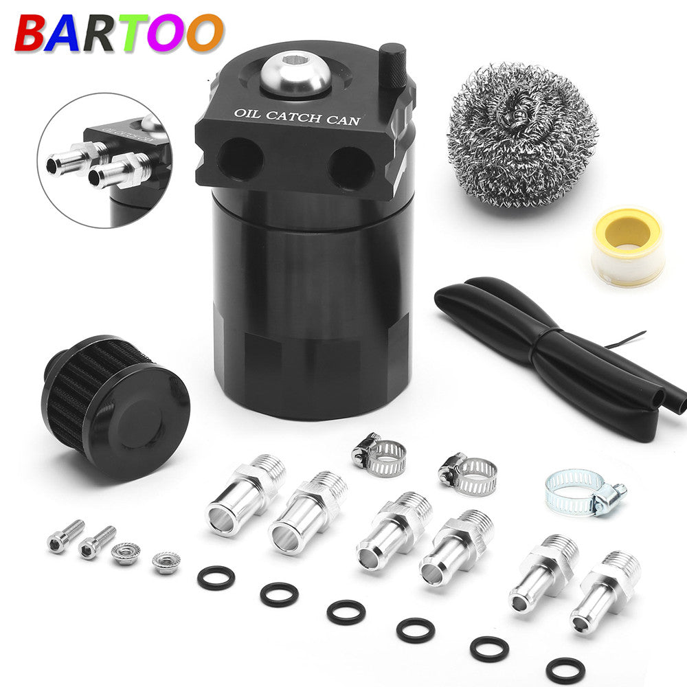 Oil Catch Can Tank Baffled Reservoir with Drain Valve Breather Filter Black