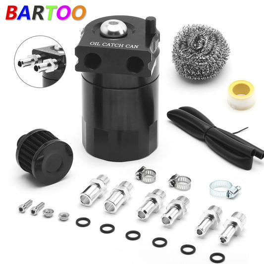 Oil Catch Can Tank Baffled Reservoir with Drain Valve Breather Filter Black