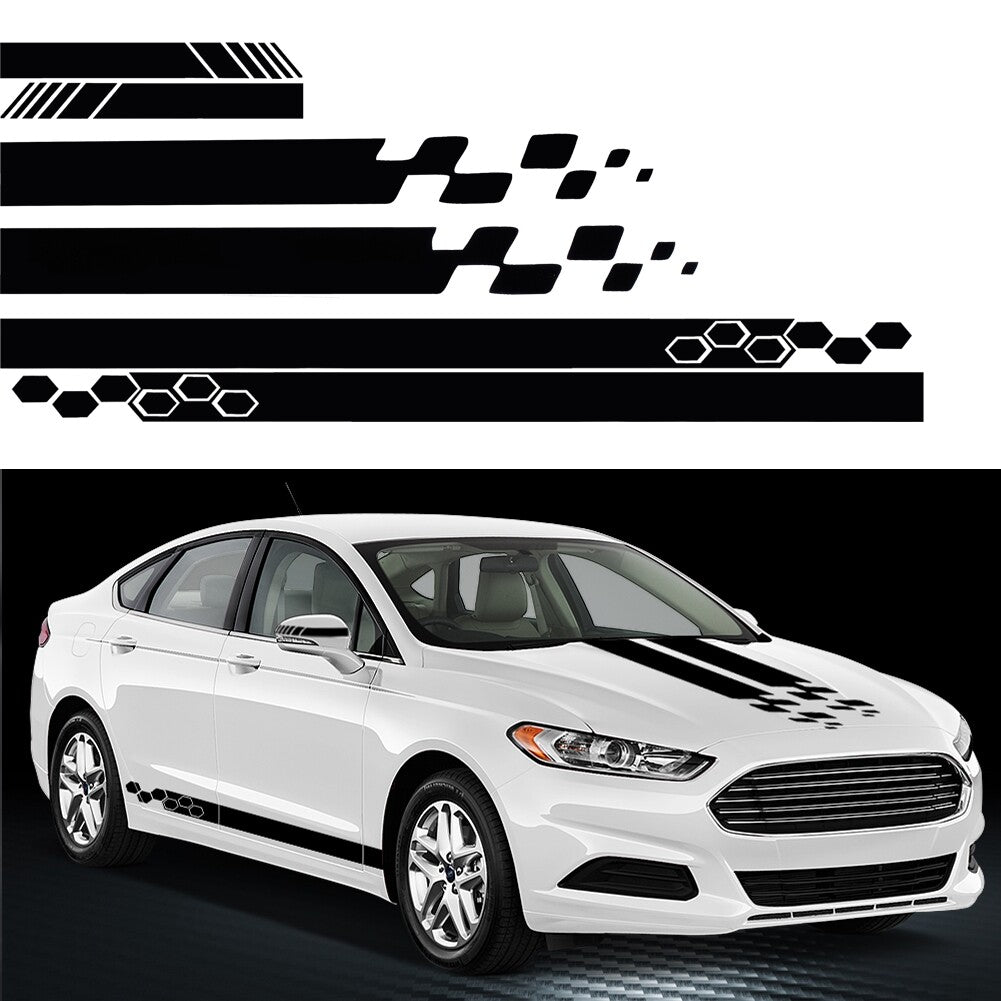 5PCS Car Racing Body Hood Decor Vinyl Stripe Decals Rearview Mirror Stickers