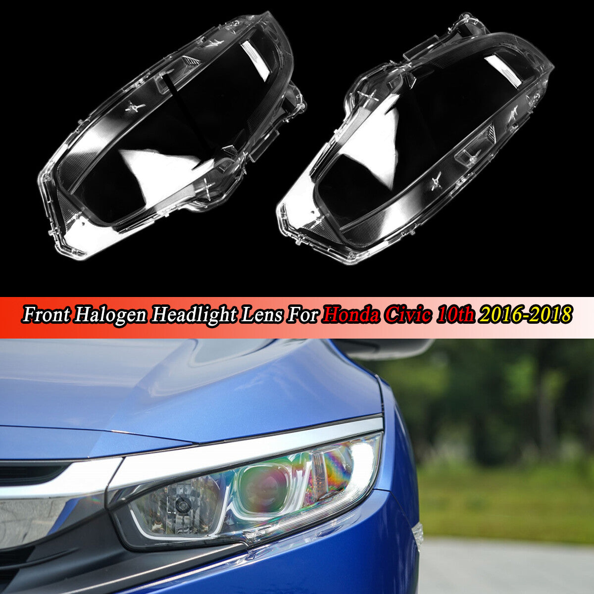 2-piece headlight lens cover for 2016-2018 for Honda for Civic clear lens cover