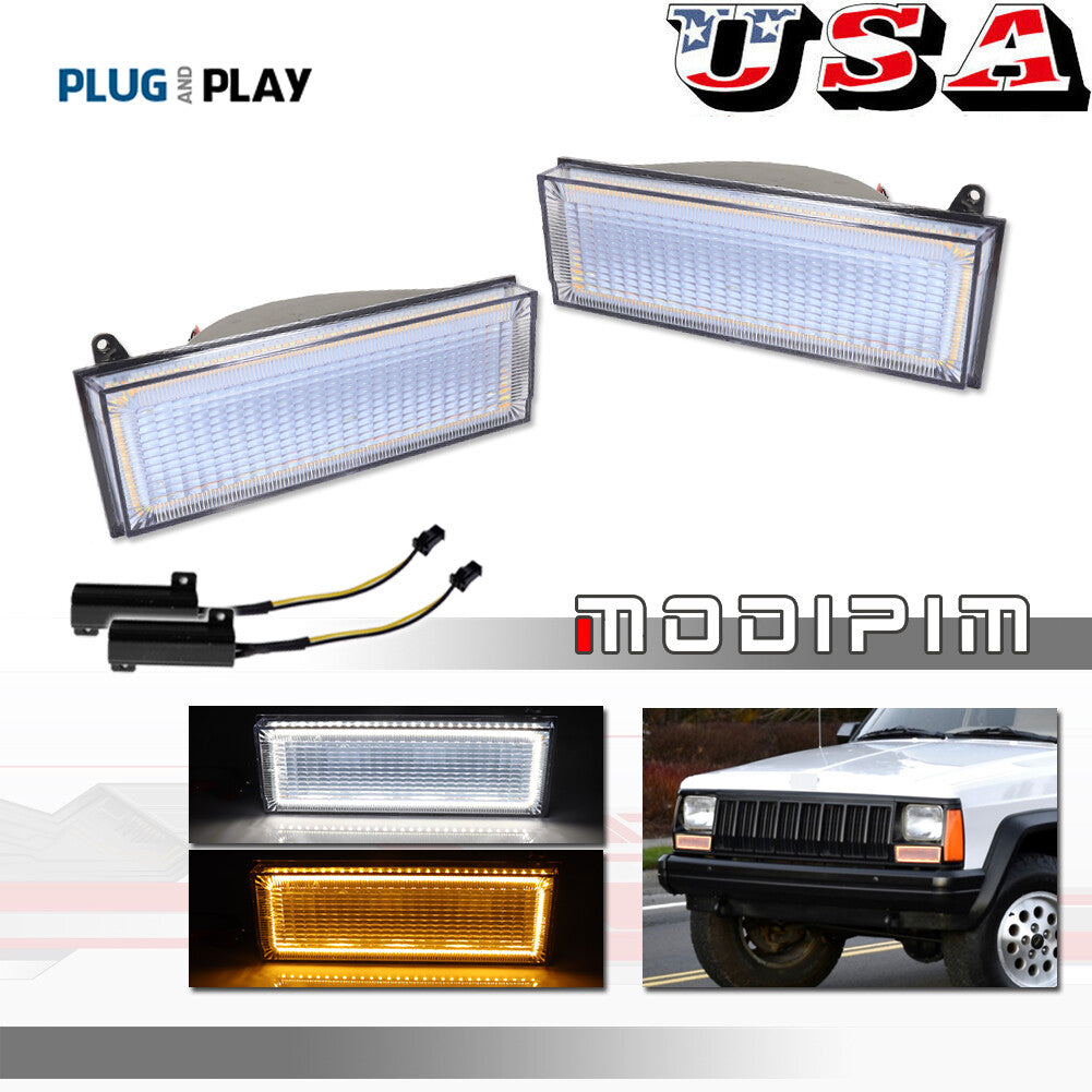 2-pack of clear DRL turn signal LED lights suitable for 84-96 for Jeep Cherokee and 86-92 Comanche