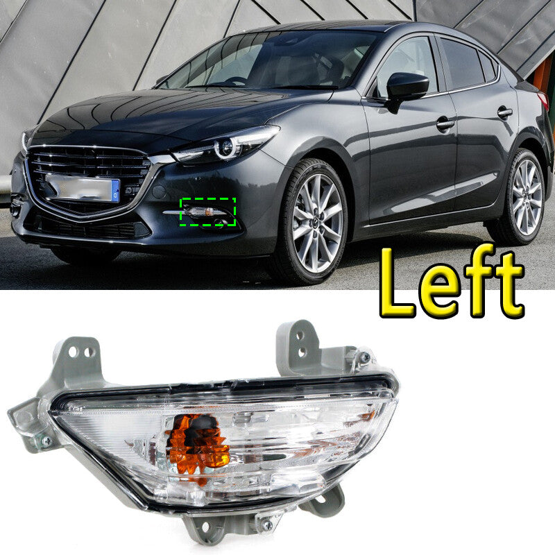 LH front bumper turn signal light (left) applicable to for Mazda 3 axle 2014, 2015, and 2016.