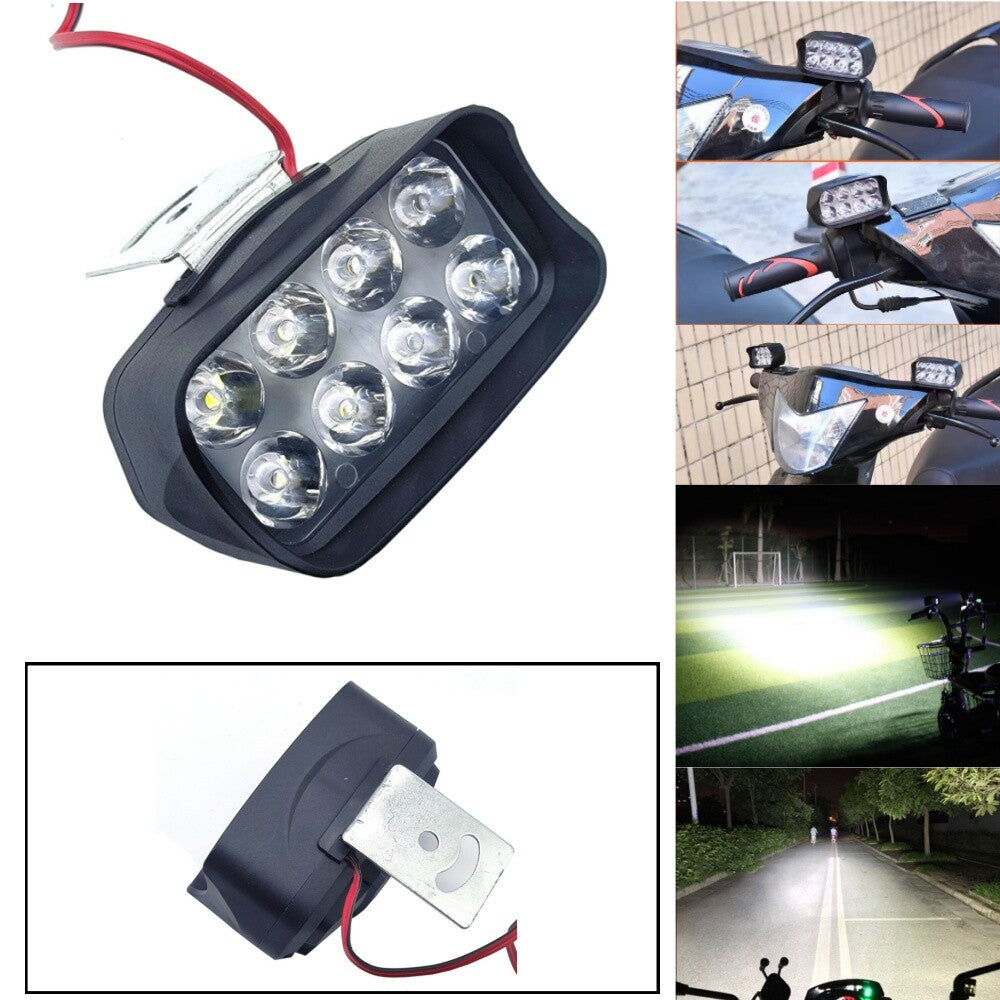 Universal Motorcycle 8 LED External Headlight Spot Light Fog Driving Lamp Black