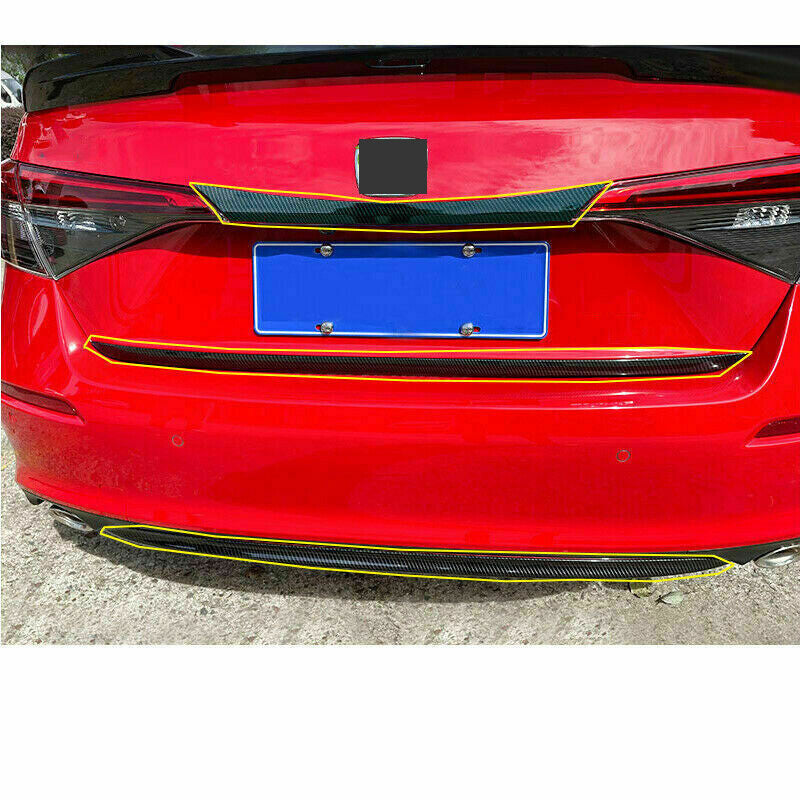 3x for Honda for Civic 2022-23 Sedan Carbon ABS Rear DoorBumper Moulding Cover Trim