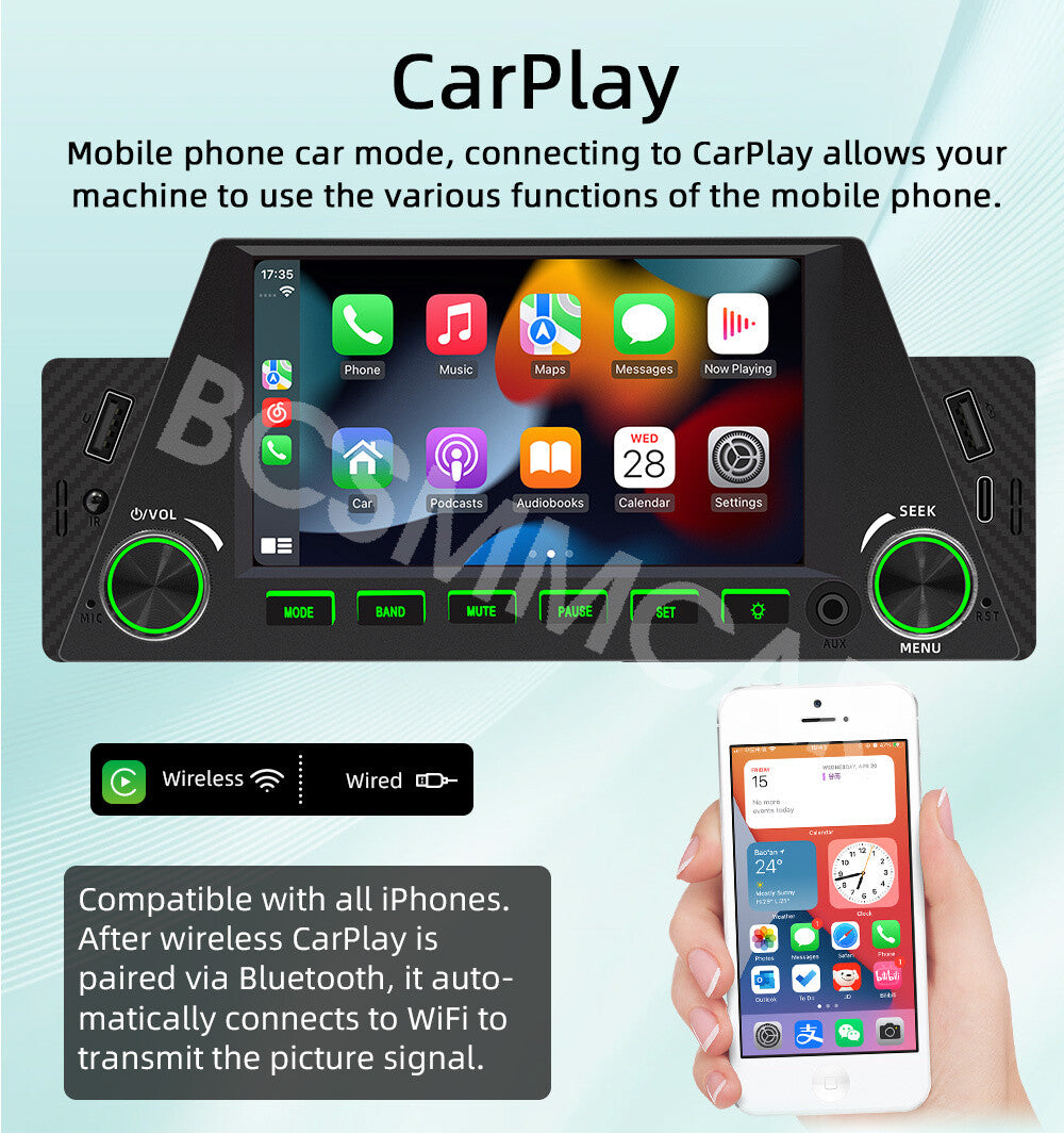 4.7in 1Din For Apple CarPlay Android Auto Car Stereo Radio Bluetooth Camera