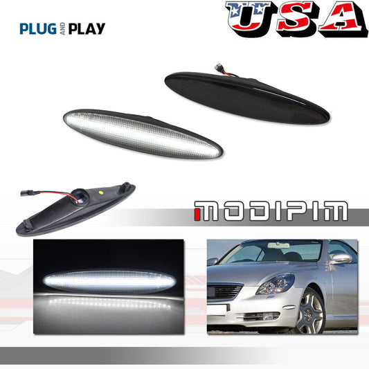 Smoke-white LED front/rear fender side marker lights for Lexus SC430 2002-2010