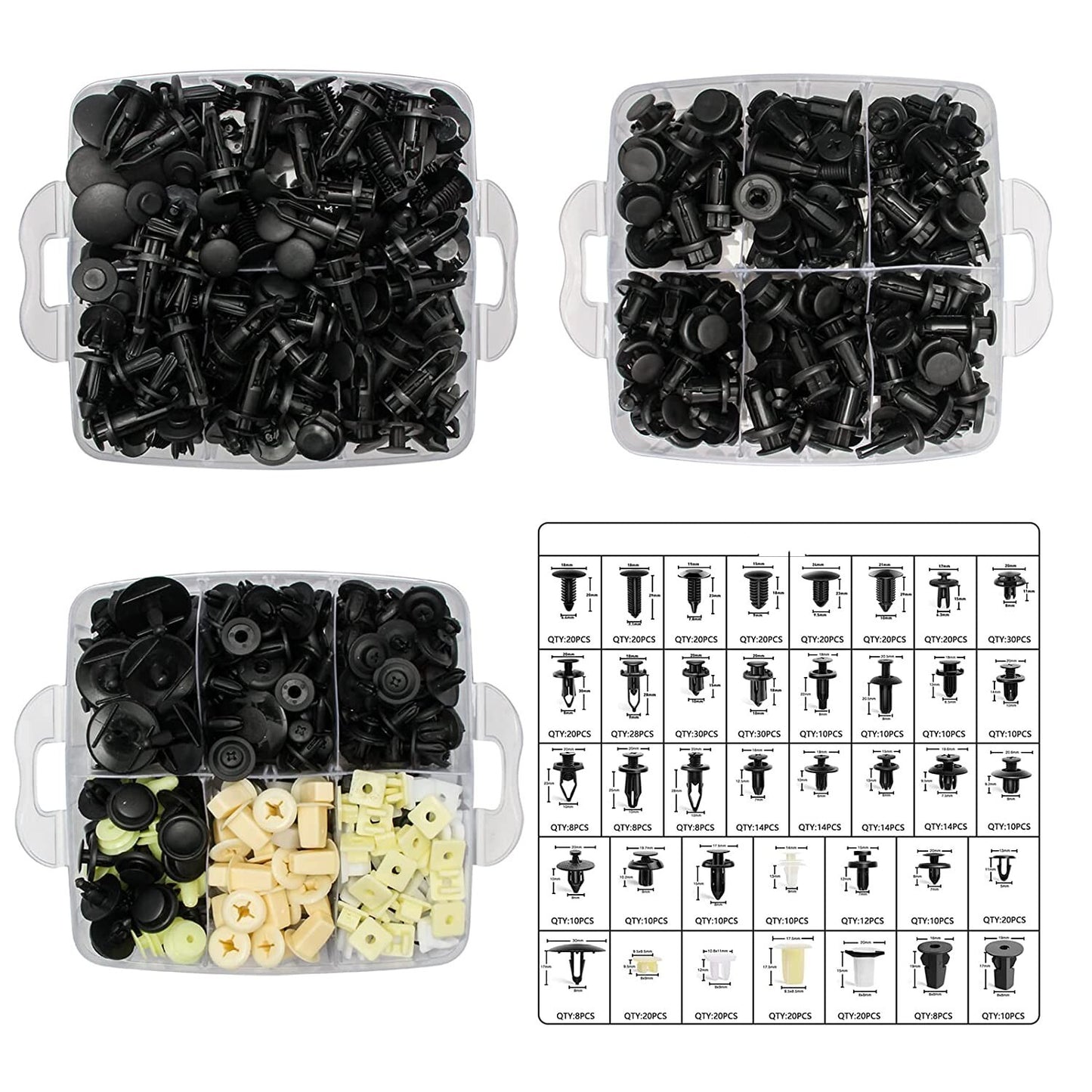 Car fastener clips, car body push-button plastic pins, rivets, 620 pieces, crash plate