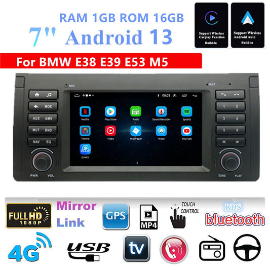 7Android 13 1+16GB Car Stereo Radio GPS Navigation for BMW E38 E39 E53 M5 for X5