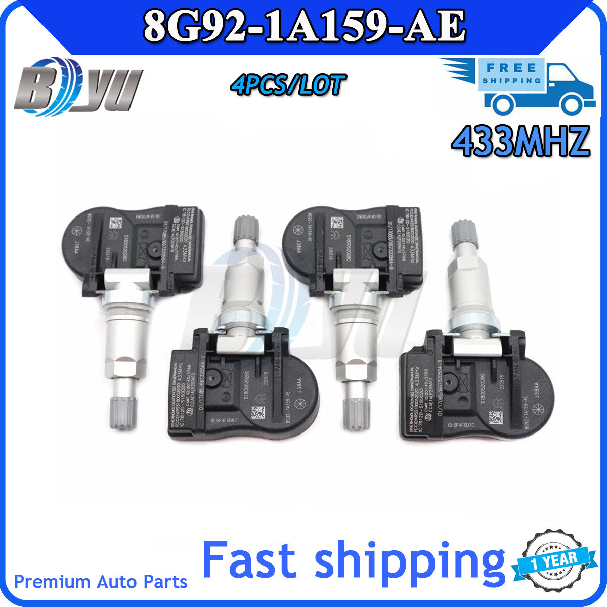4-pack TPMS tire pressure sensor 8G92-1A159-AE 433MHz for Volvo , for Peugeot , for Citro?n