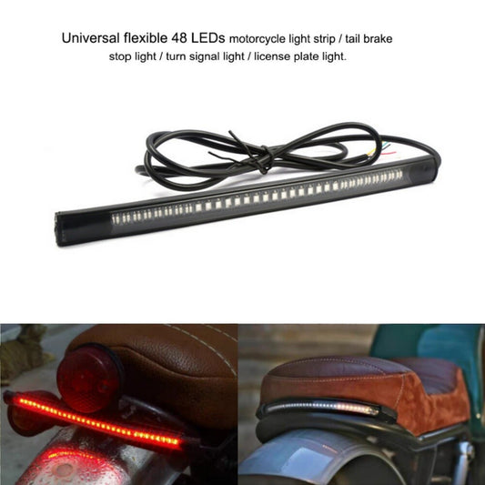 8Motorcycle 48 LED Integrated Brake Stop Turn Signal Tail Light Strip Universal