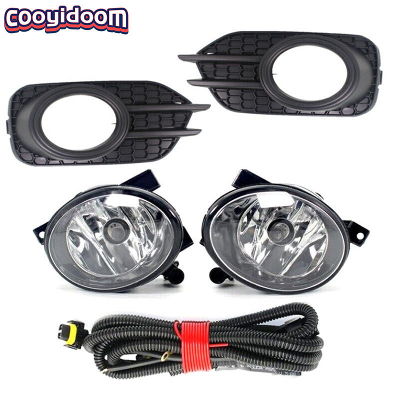 SET Front Clean Lens Fog Light Lamp+Grille+Wire for VW for Tiguan 2012-2017