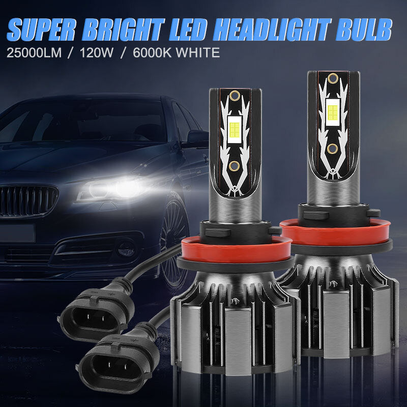 H11/H8/H9 LED Headlight Kit Bulbs 120W 25000LM High Low Beam 6000K Super White