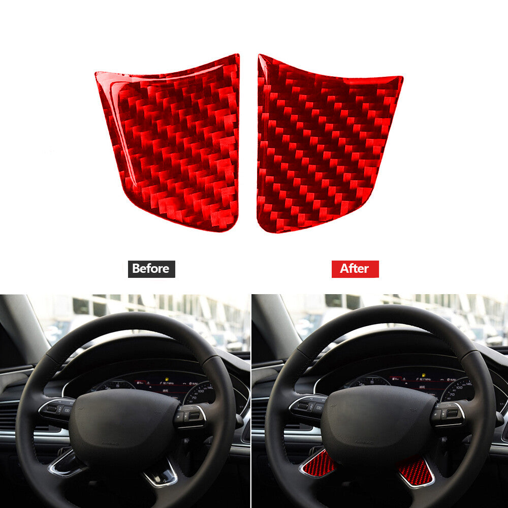 2PCS red carbon fiber steering wheel button chin trim for Audi A6 2012-2018