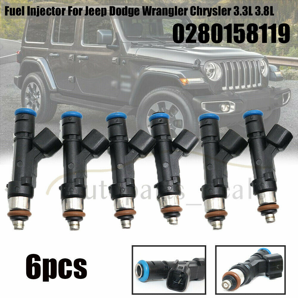 6Pcs New Fuel Injectors 0280158119 04861667AA for Jeep for Wrangler 3.8L 2007-2011