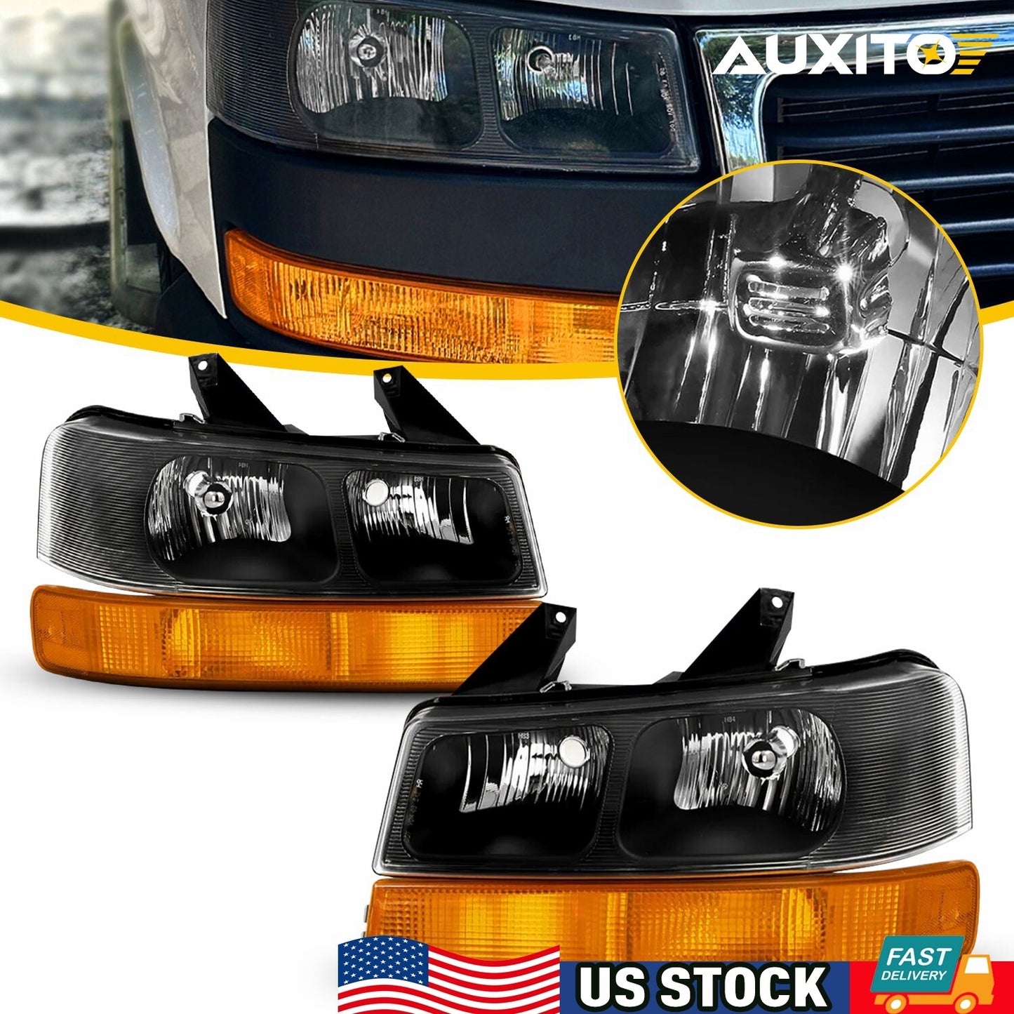 Pair Headlight Headlamp Assembly For 2003-2024 for Chevrolet Express/ for GMC Savana B
