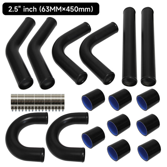 Universal 2.5'' 63mm Turbo Intercooler Pipe Kits Aluminum Piping Kit Black 8PCS