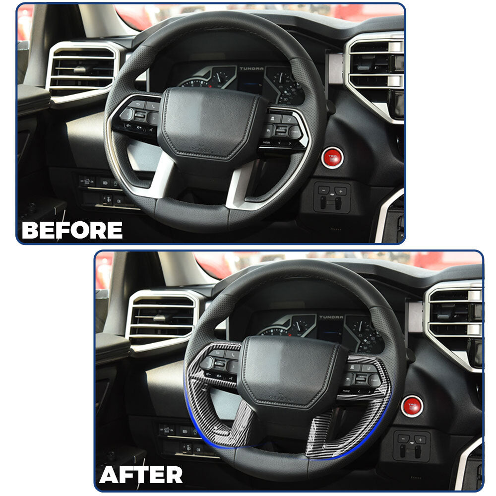 Carbon fiber Style 2pcs for Toyota Tundra 2022-2024 Steering Wheel Cover Trim