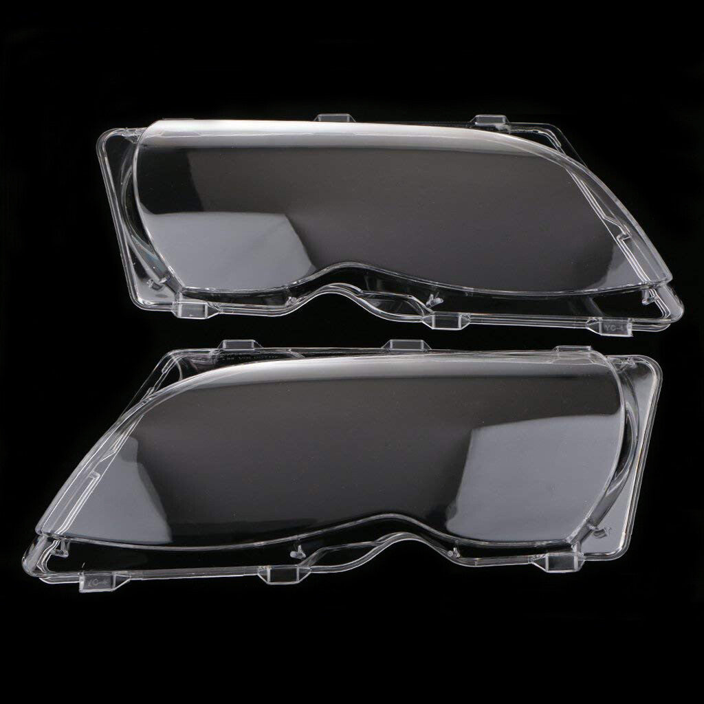 pair of headlight protective lens covers for BMW 3 Series E46 2002-2005 4D pre-replacement plastic.