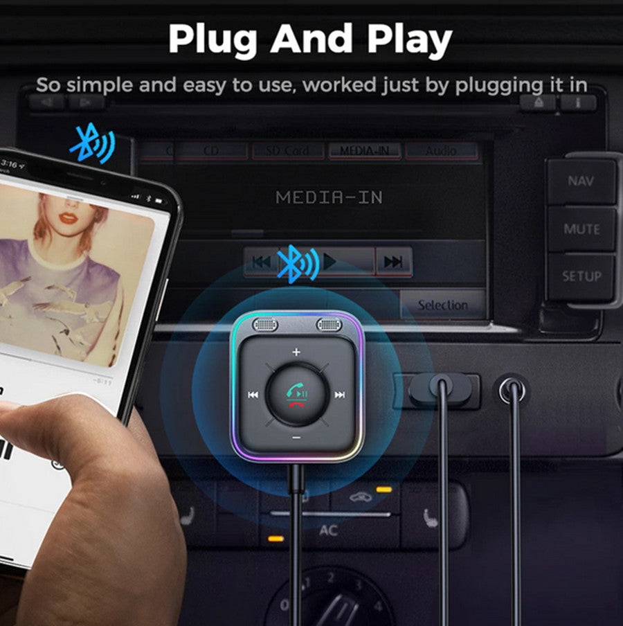 Wireless Bluetooth 3.5mm AUX Audio Stereo Car Receiver Adapter Plug and Play