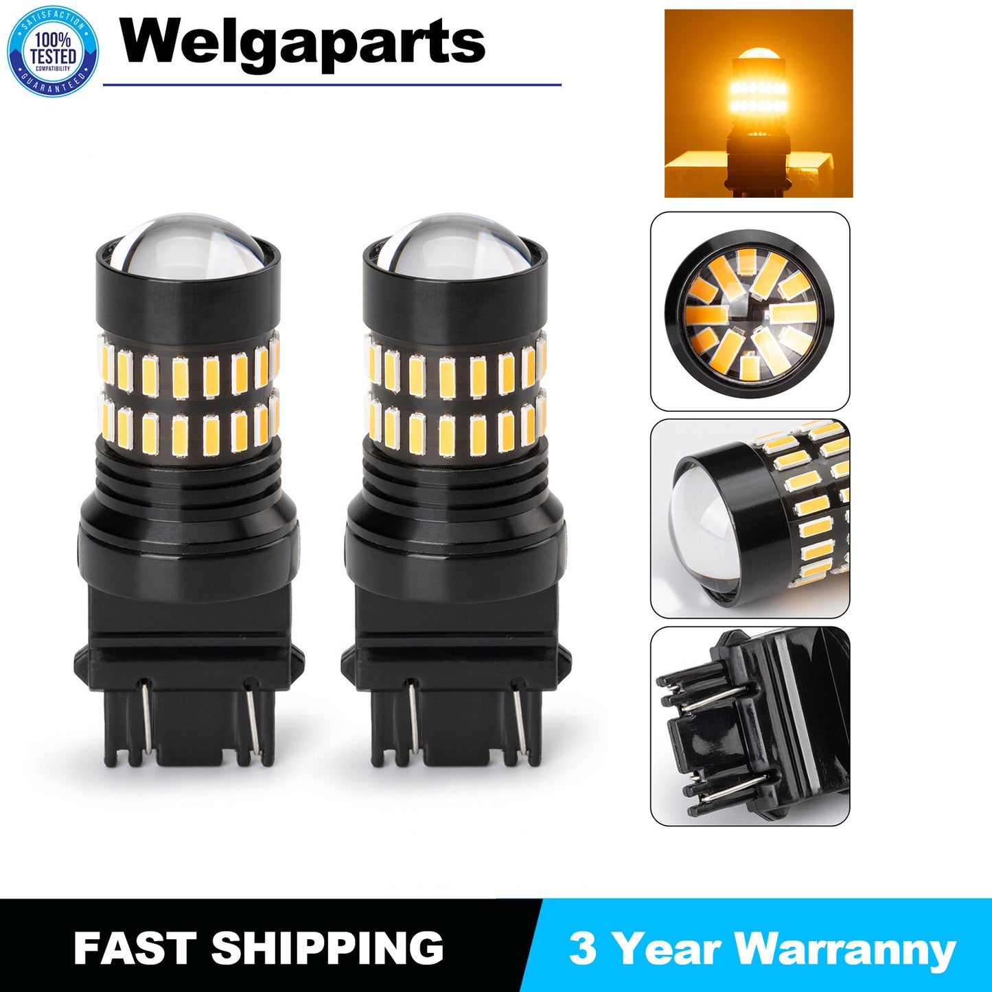 2PCS 3157 Turn Signal LED Bulbs 3156 3057 4157 Bulb Yellow Light New US