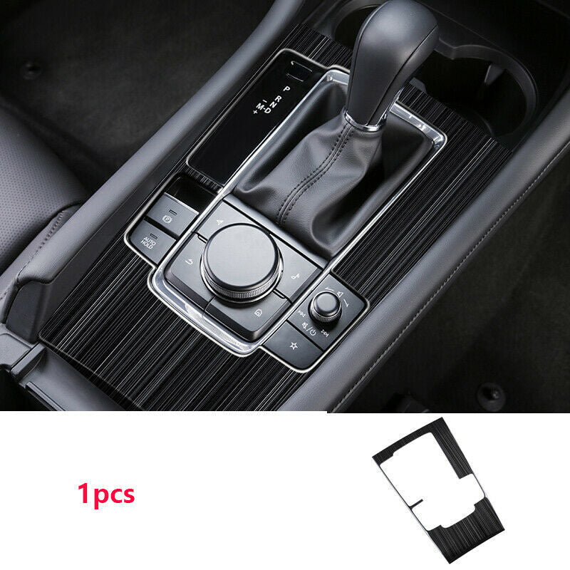 Black Steel Gear Shift Box Panel Garnish Cover Trim for Mazda 3 Axela 2019-2022