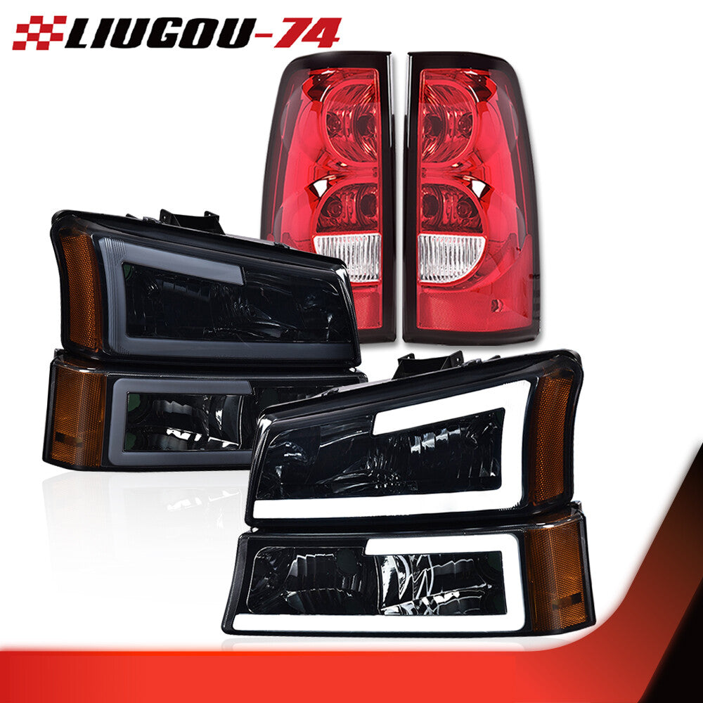 Black/Smoked LED DRL Headlights + Taillights Suitable for 2003-07 Silver/AVALANCHE