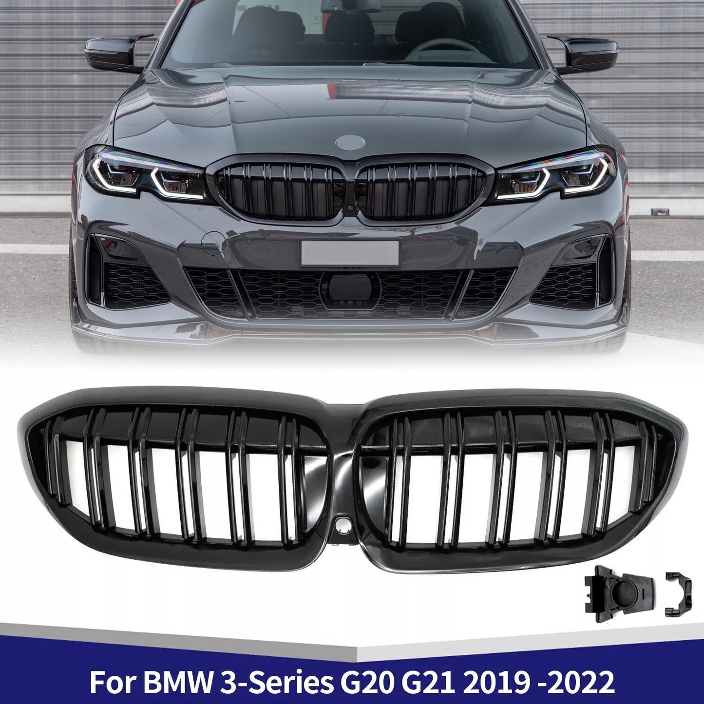 Gloss Black for BMW 3-Series G20 330i 2019-2022 Front Bumper Kidney Grille Grill