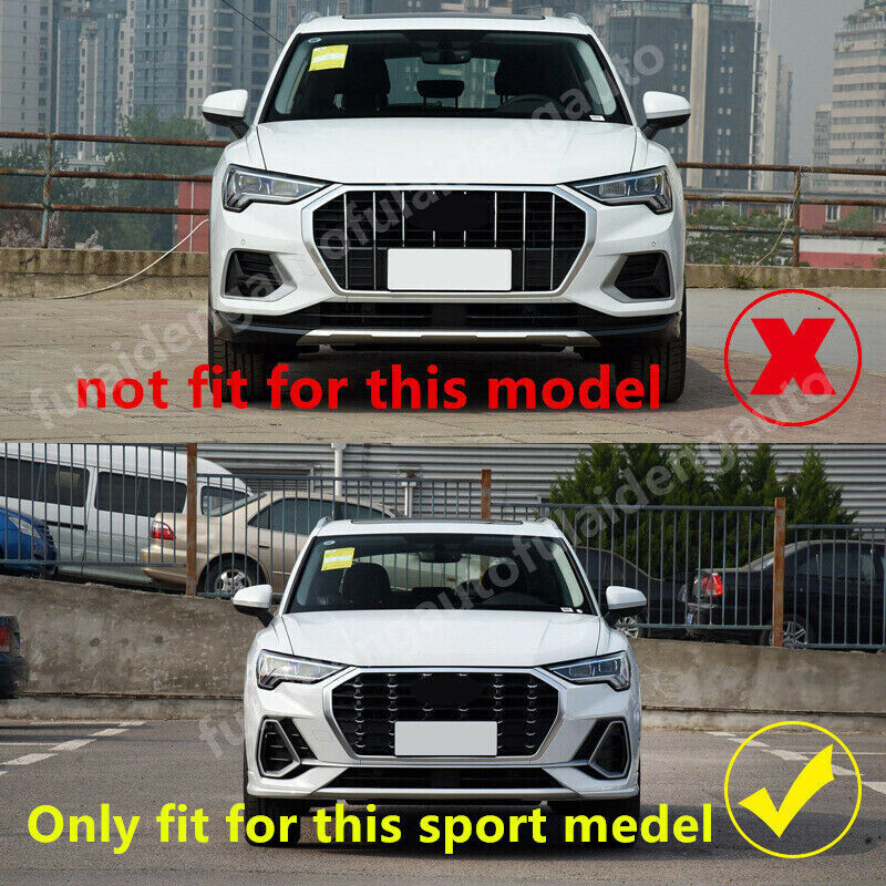 2X for Audi Q3 2019-2021 Stainless Front Bottom Grille Gird Strips Cover Trim