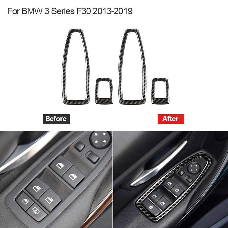 Carbon Fiber Window Switch Lift Panel Trim Cover for BMW 3 Series F30 2013-2019
