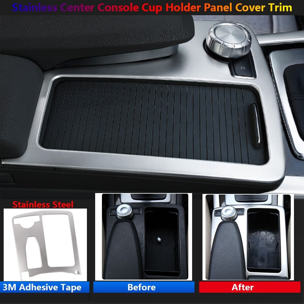 Stainless for Mercedes-Benz C W204 W212 Car Console Cup Holder Panel Cover Trim