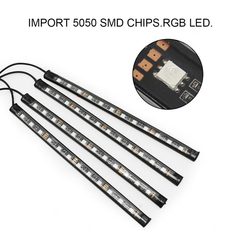 Car Blue 4in1 Atmosphere Light 12 LED Charge 12V Glow Interior Decorative Lamp