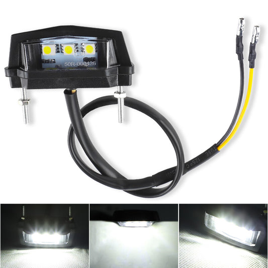 Black Universal Motorcycle Waterproof License Plate White LED Light Lamp 12V