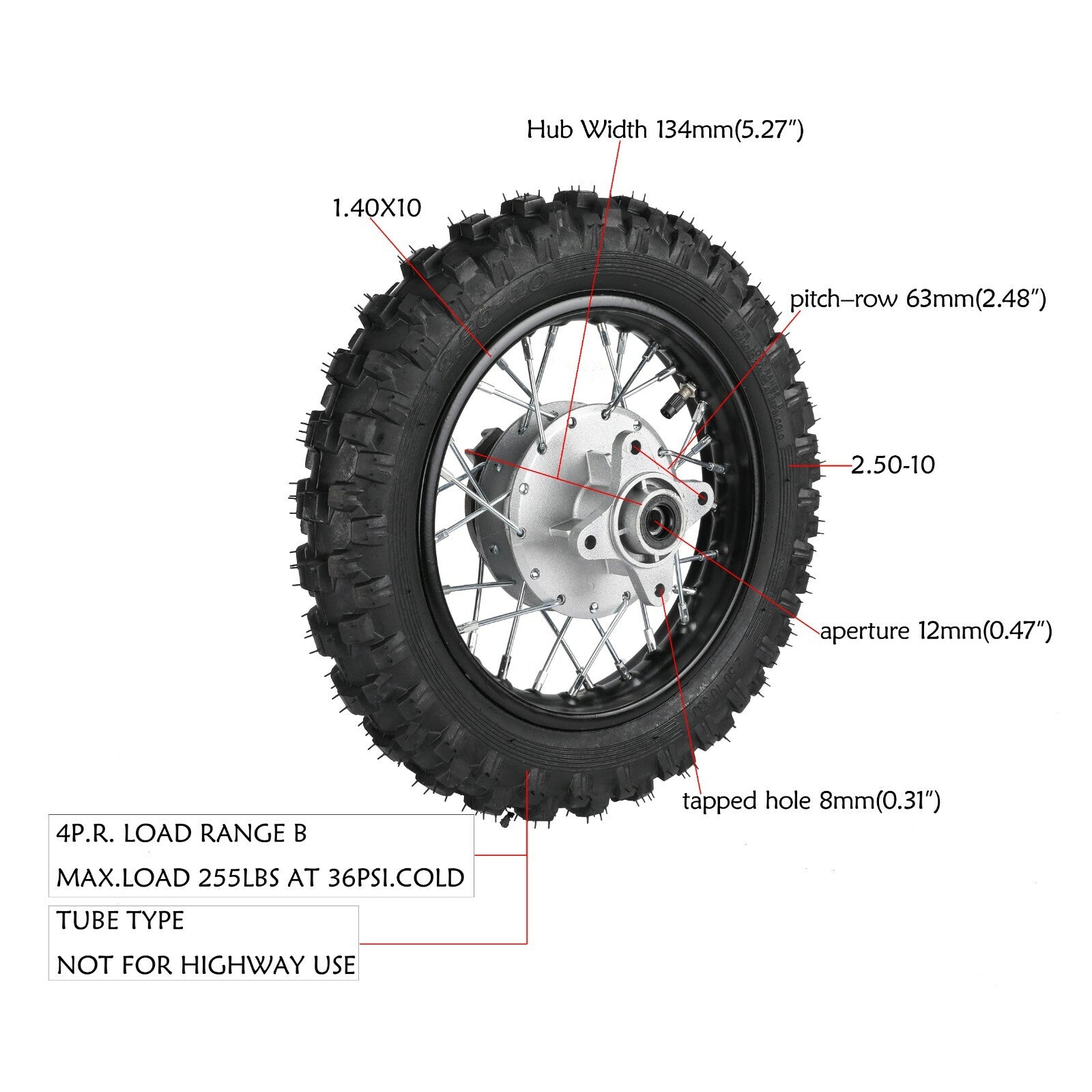 2.50-10 Rear Tire Rim 2.5x10 for Honda CRF50 XR50 TTR50 Pit Bike 70cc 110cc