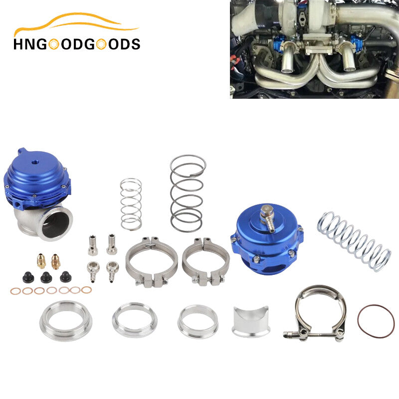 50mm Turbine Blow Valve (BOV) 44mm External Wastegate MVR V-Band Flange Blue Kit