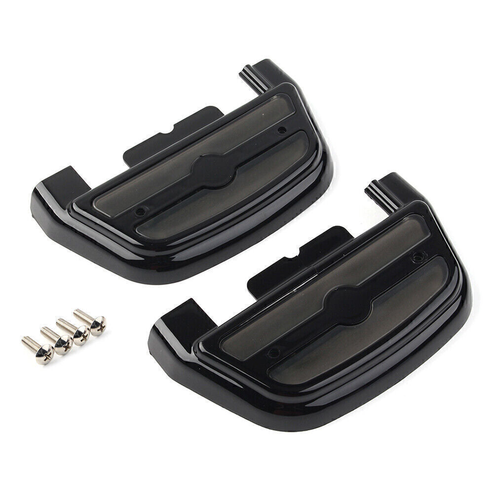 Black LED Passenger Footboard Floorboard Cover for Harley Touring Road King