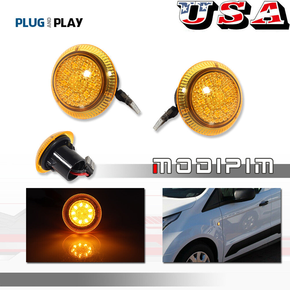 Compatible with 10+ for Ford Transit Connect Amber Lens Amber LED Side Fender Turn Signal Lights