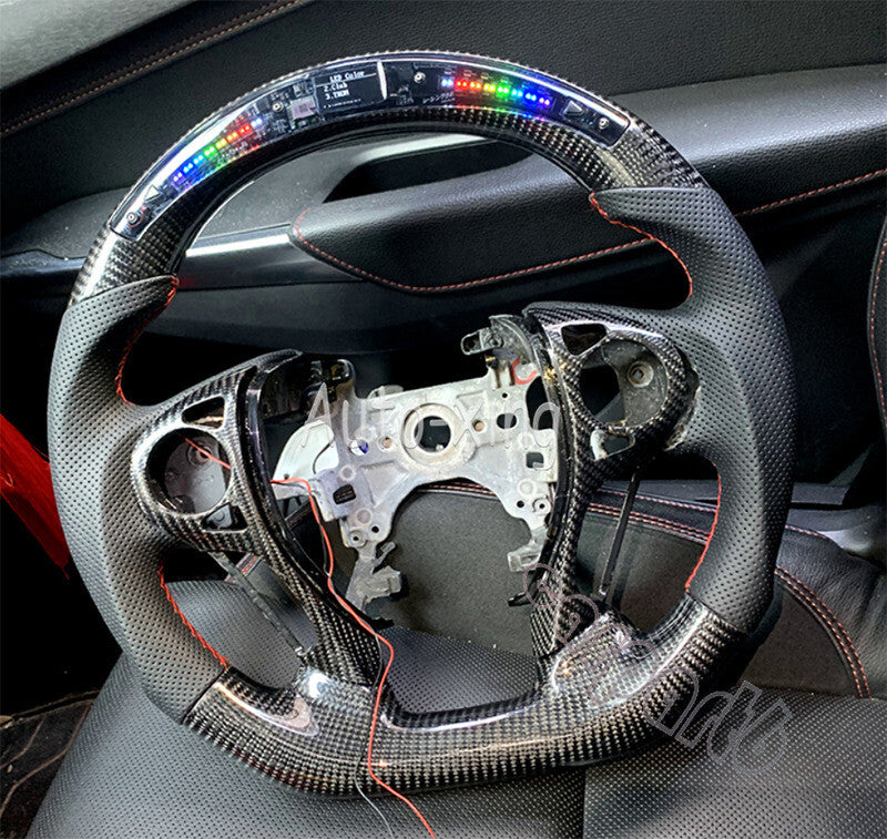 Trim+Led Real Carbon Fiber Flat Sport Steering WheelFor for Honda Accord 8th 2013+