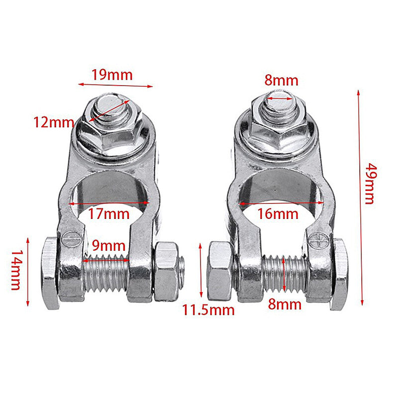 2-Pack Automotive Replacement Battery Clip Terminal Connector Zinc Pins 16mm-18mm
