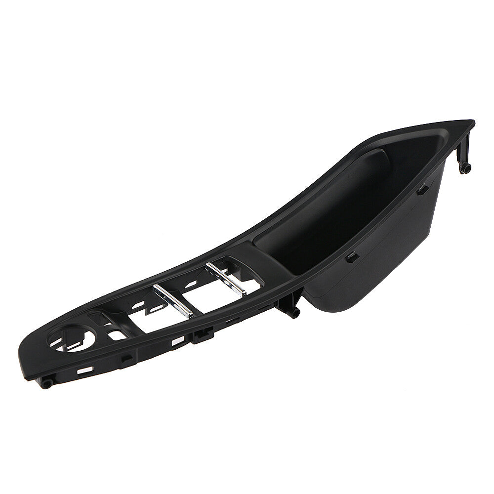 Black front door handle and left window switch cover for BMW F10, F11, and 5 Series vehicles.