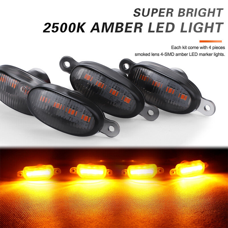 4x Smoke Lens Amber LED Front Grill Running Light Kit for Ford F150 Style