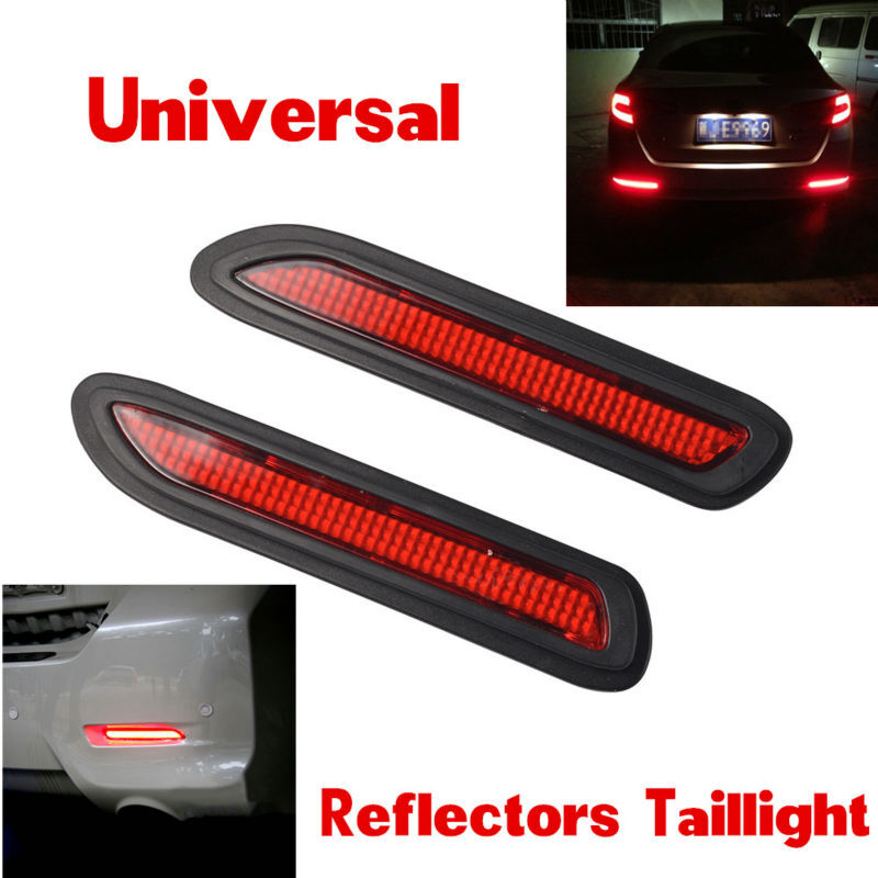 2 Pcs Car Red Lens LED Rear Bumper Reflectors Brake Fog Warning Light Taillight