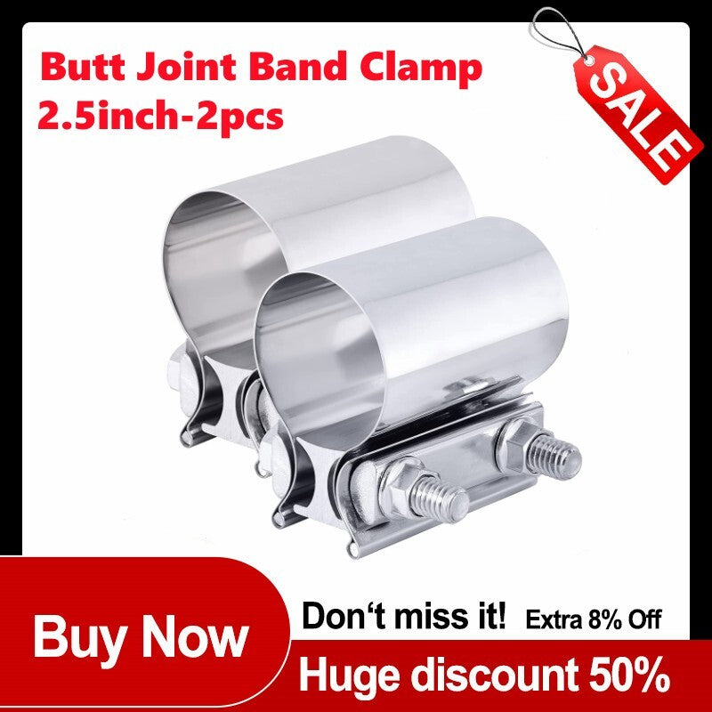 2.5-inch ring connector exhaust clip 2-piece set for muffler sleeve coupler stainless steel